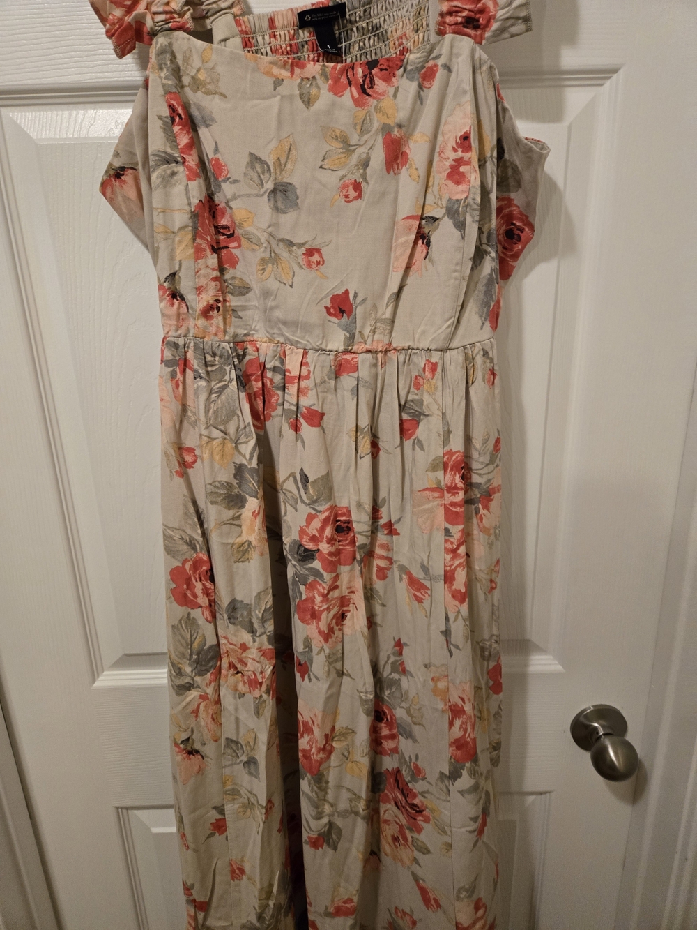 torrid Cream Maxi Dress with Coral Floral Print and Ruffled Straps - Picture 4 of 14